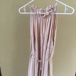 Muted blush sleeveless dress with feminine lace